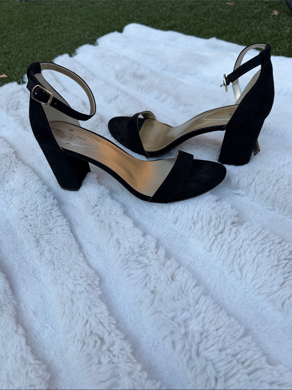 Bandolino Black Suede Ankle-Strap Block Heels